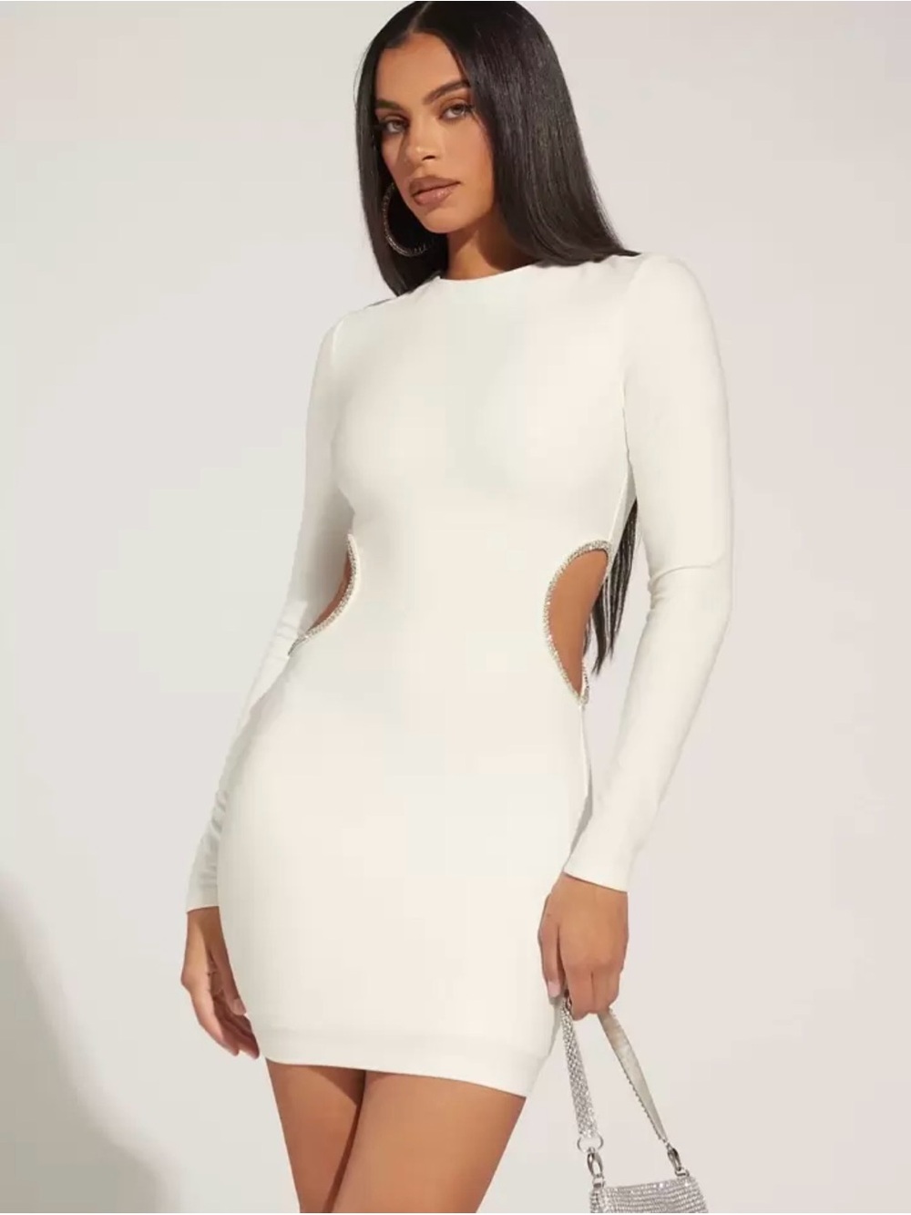 Long Sleeve White Cutout Bodycon Dress